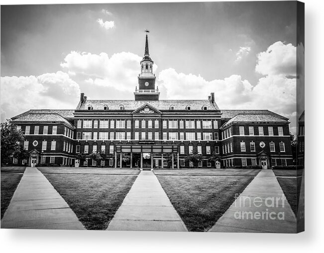 America Acrylic Print featuring the photograph University of Cincinnati Black and White Photo by Paul Velgos