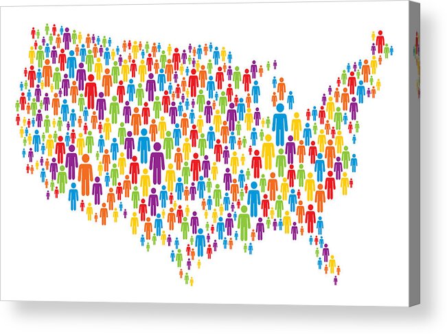 Continent Acrylic Print featuring the drawing USA Map Made of Multicolored Stickman Figures by Bamlou