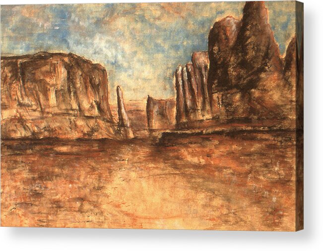 Landscape Acrylic Print featuring the painting Utah Red Rocks - Landscape Art Painting by Peter Potter