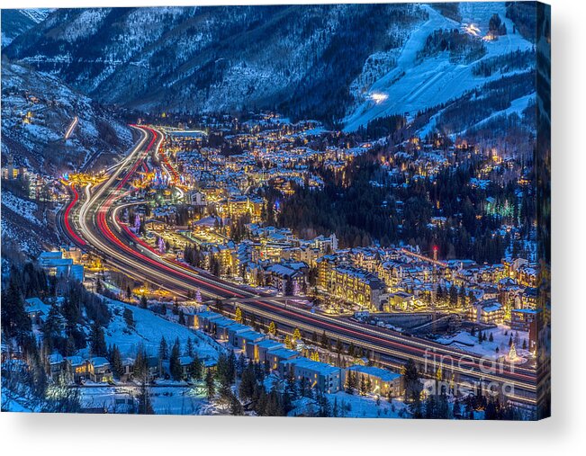 Gore Range Acrylic Print featuring the photograph Vails night traffic by Franz Zarda