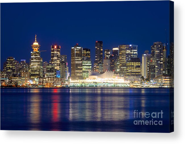 Vancouver Bc Skyline Acrylic Print featuring the photograph Vancouver Bc Evening Skyline by Terry Elniski
