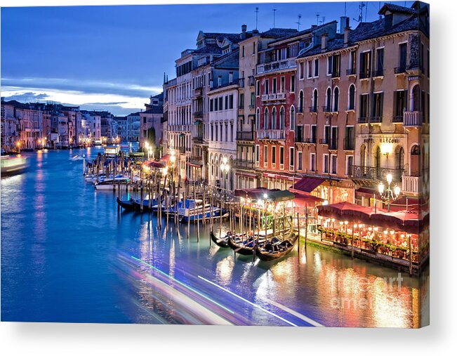 Venice Acrylic Print featuring the photograph Venice Grand Canal view at night by Delphimages Photo Creations