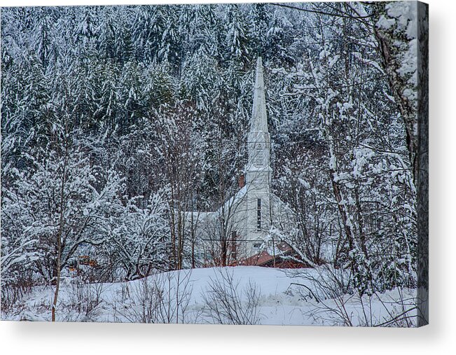 Church Steeple Acrylic Print featuring the photograph Vermont church in snow by Jeff Folger