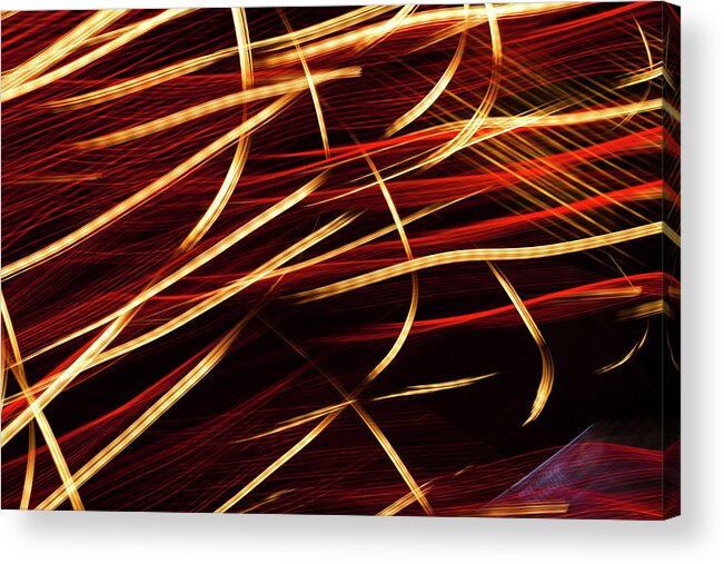 Curve Acrylic Print featuring the photograph Vibrant Red And Gold Abstract Light by Ralf Hiemisch