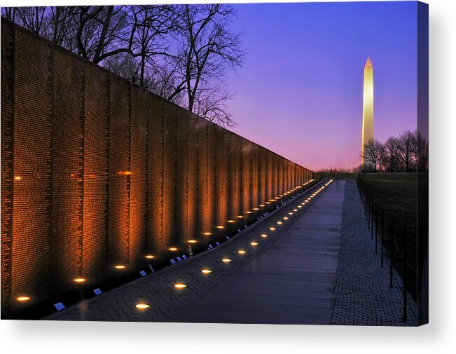 Vietnam Veterans Memorial Acrylic Print featuring the photograph Vietnam Veterans Memorial at Sunset by Mountain Dreams