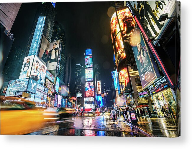 Scenics Acrylic Print featuring the photograph View Of Neon Signs And Traffic In Times by Cultura Rm Exclusive/christoffer Askman