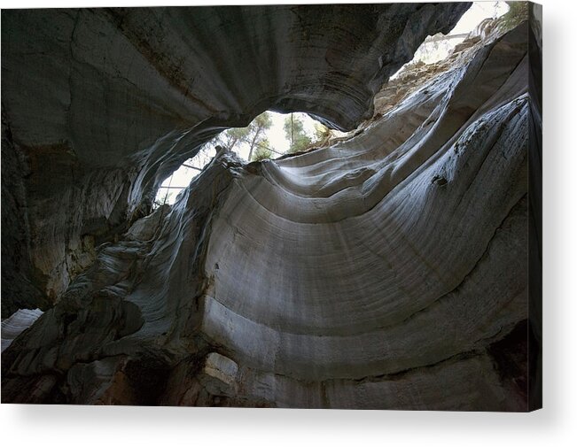 Scenics Acrylic Print featuring the photograph View Up To The Sky From Inside A Cave by Jim Julien / Design Pics