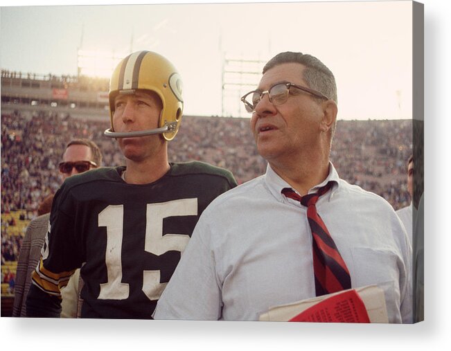 Marvin Newman Acrylic Print featuring the photograph Vince Lombardi With Bart Starr by Retro Images Archive