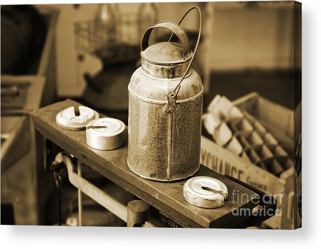 Vintage Acrylic Print featuring the photograph Vintage Creamery in Sepia by Lincoln Rogers