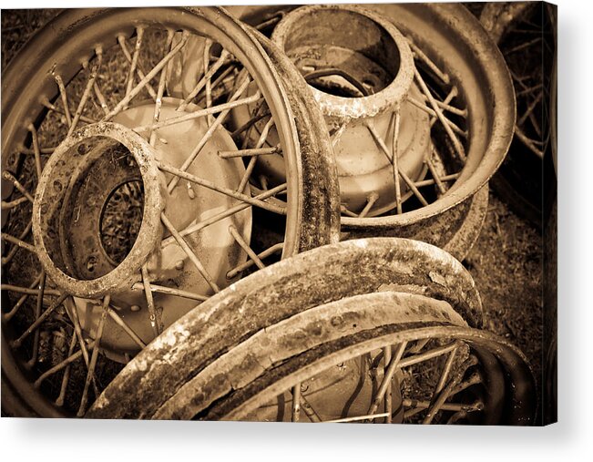 Deserted Acrylic Print featuring the photograph Vintage Wire Wheels by Steve McKinzie