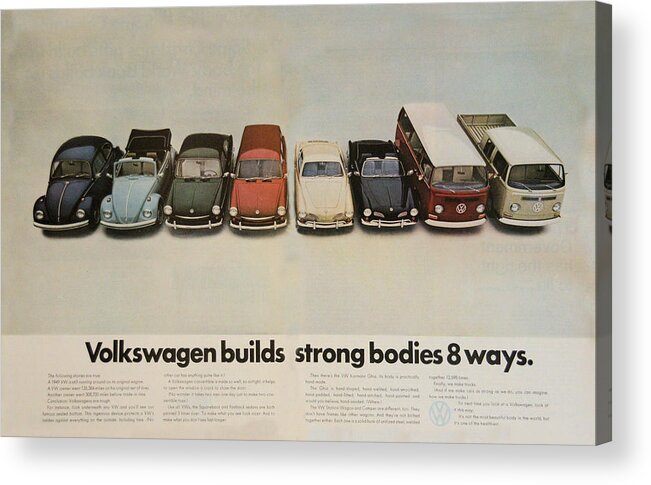 Vw Beetle Acrylic Print featuring the digital art Volkswagen builds strong bodies 8 ways by Georgia Clare