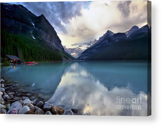 Lake Louise Acrylic Print featuring the photograph Waiting for Sunrise at Lake Louise by Teresa Zieba