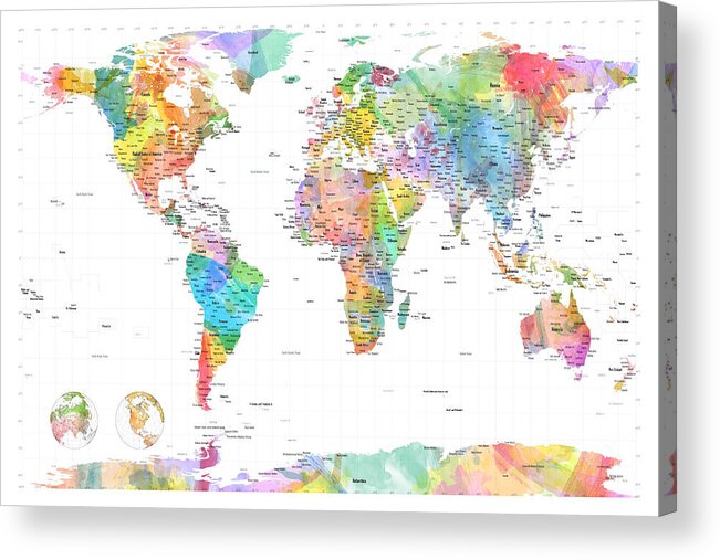 World Map Acrylic Print featuring the digital art Watercolor Political Map of the World by Michael Tompsett