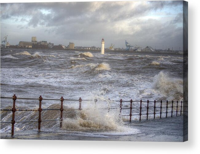 Lighthouse Acrylic Print featuring the photograph Waves On The Slipway by Spikey Mouse Photography