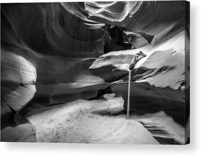 Antelope Canyon Acrylic Print featuring the photograph Weeping Sands in Black and White by Pierre Leclerc Photography