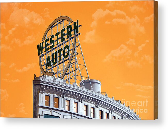 Andee Design Western Auto Sign Acrylic Print featuring the photograph Western Auto Sign Artistic Sky by Andee Design