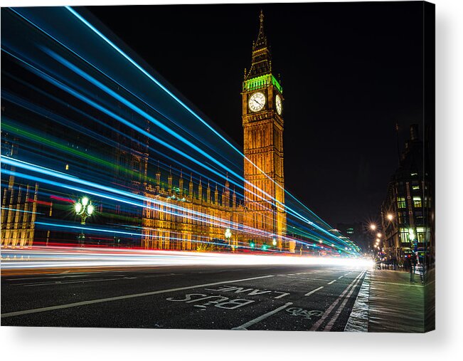 London Acrylic Print featuring the photograph Westminster Light Trails by Matt Malloy