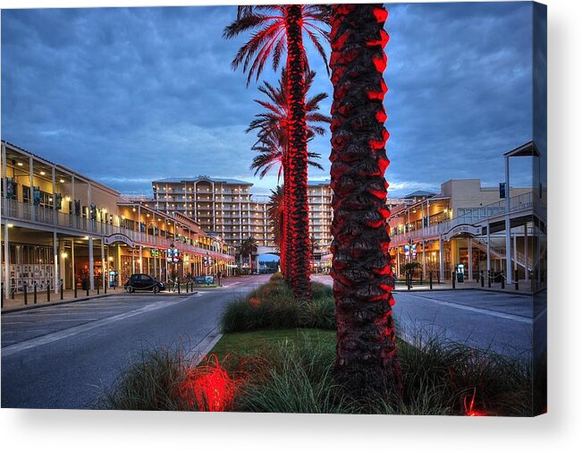 Palm Acrylic Print featuring the digital art Wharf red lighted trees by Michael Thomas