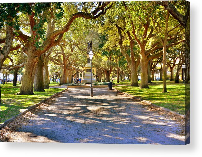 White Point Gardens Acrylic Print featuring the photograph White Point Gardens At Battery Park Charleston SC HDR by Lisa Wooten