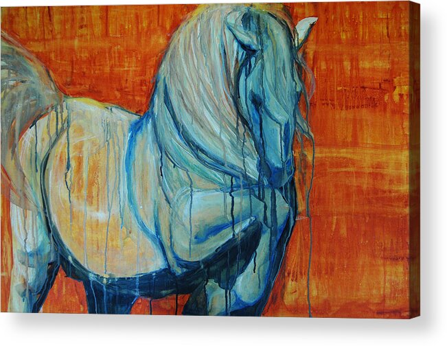 Horses Acrylic Print featuring the painting White Stallion by Jani Freimann