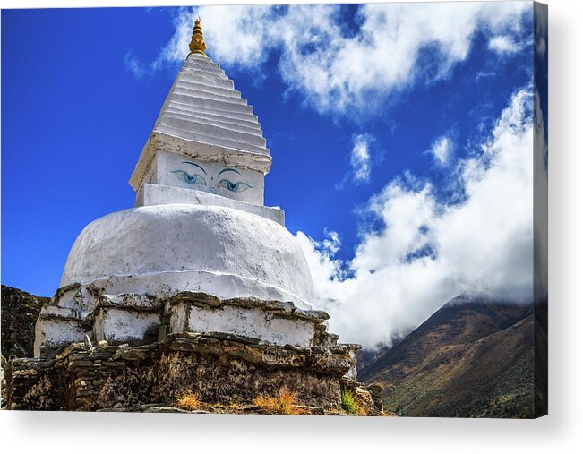 Tranquility Acrylic Print featuring the photograph White Stupa, Pangboche, Khumbu, Nepal by Feng Wei Photography