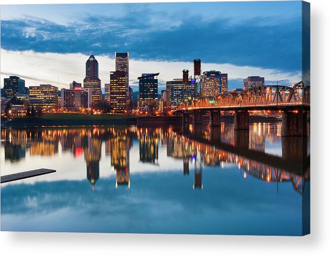 Scenics Acrylic Print featuring the photograph Willamette River Reflections, Portland by Terenceleezy