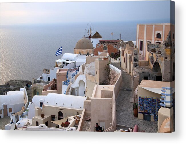 Santorini Acrylic Print featuring the photograph Windmill in Oia Santorini by Brenda Kean