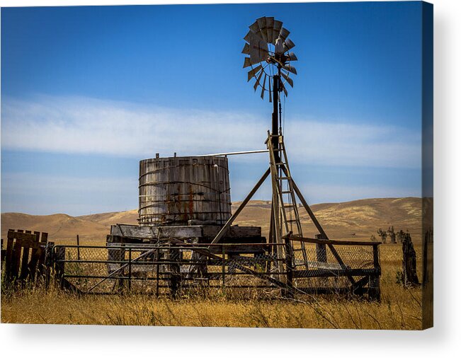 Windmill Acrylic Print featuring the photograph Windmill Water Pump Station by Bruce Bottomley