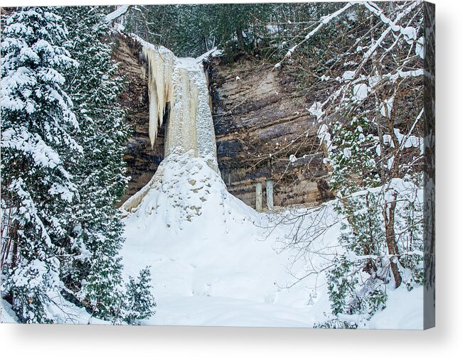 Munising Falls; Winter;frozen; Waterfalls;ice; Snow; Nature;wilderness;forest;munising Michigan; Pictured Rocks National Lakeshore Acrylic Print featuring the photograph Winter at Munising Falls by Gary McCormick