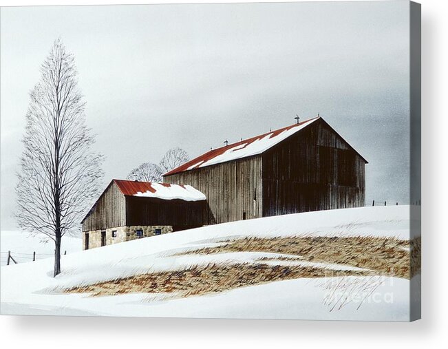 Landscape Acrylic Print featuring the painting Winter Barn by Michael Swanson