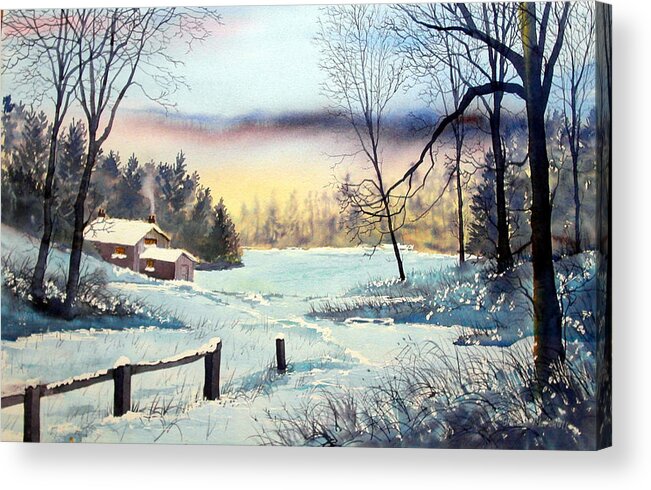 Glenn Marshall Artist Acrylic Print featuring the painting Winter Cottage by Glenn Marshall