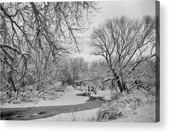 Winter Acrylic Print featuring the photograph Winter Creek in Black and White by James BO Insogna