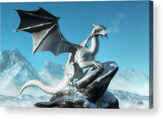 White Dragon Acrylic Print featuring the digital art Winter Dragon by Daniel Eskridge