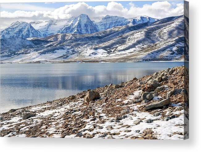 Mount Timpanogos Acrylic Print featuring the photograph Winter Mt. Timpanogos and Deer Creek Reservoir by Gary Whitton