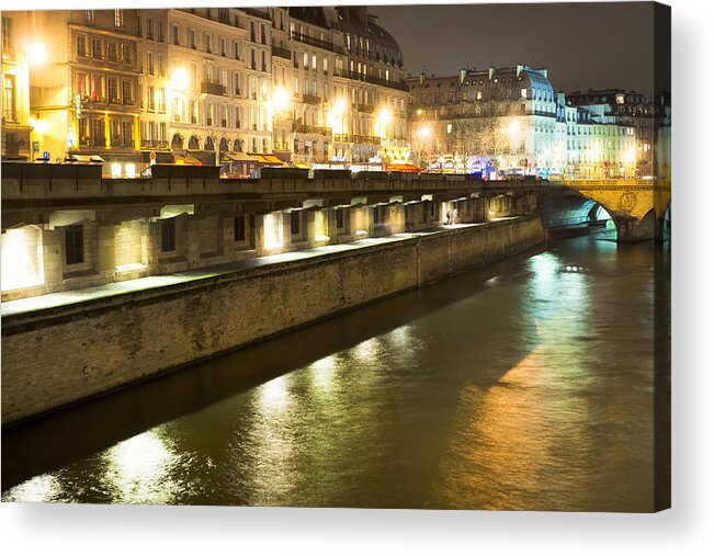 Paris Acrylic Print featuring the photograph Winter Night on the Seine in Paris by Mark Tisdale