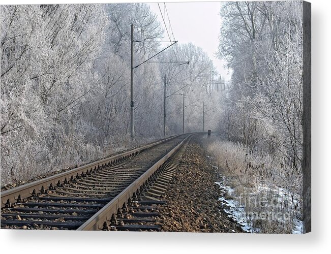 Train Acrylic Print featuring the photograph Winter railroad by Martin Capek