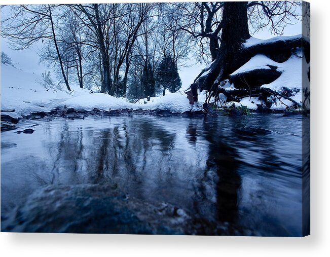 Wintry Acrylic Print featuring the photograph Winter Snow on Stream by John Magyar Photography