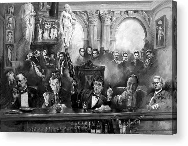 Gangsters Acrylic Print featuring the mixed media Wise Guys by Ylli Haruni