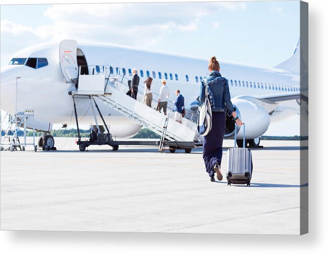 People Acrylic Print featuring the photograph Woman walking towards the airplane by Izusek
