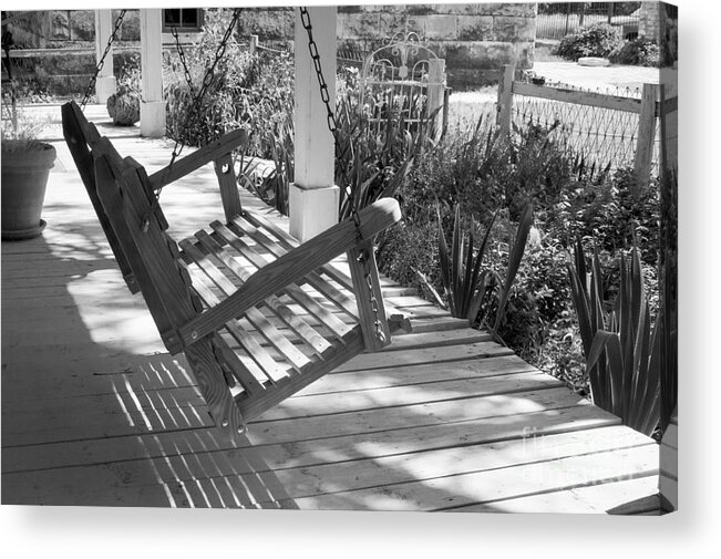 Wooden Front Porch Swing Acrylic Print featuring the photograph Wooden front porch swing by Imagery by Charly