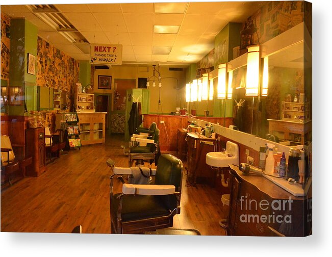 Green Acrylic Print featuring the photograph Ye Olde Barber Shop by Bob Sample