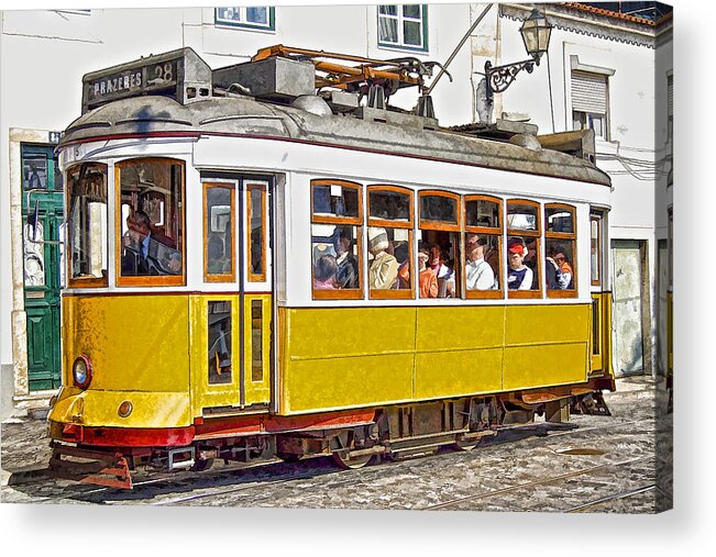 Lisbon Acrylic Print featuring the photograph Yellow Electric Trolly of Lisbon by David Letts