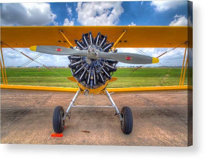 Ellington Field Acrylic Print featuring the photograph Yellow Stearman by Tim Stanley