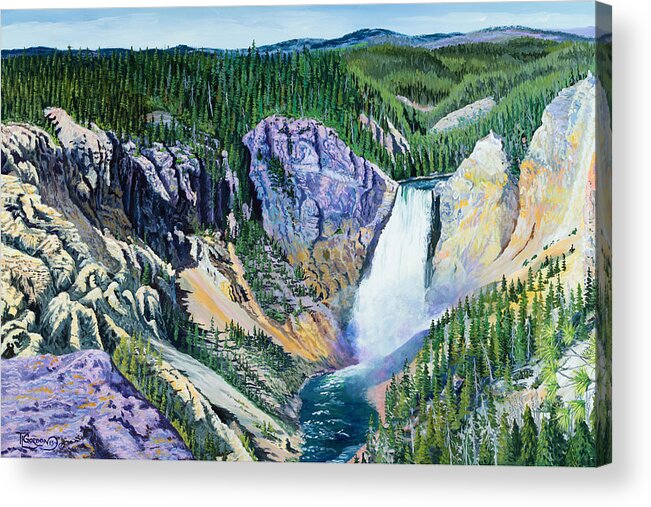 Tim Gordon Acrylic Print featuring the painting Yellowstone Falls by Timithy L Gordon