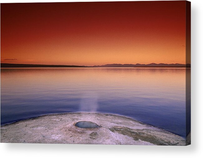 Yellowstone Acrylic Print featuring the photograph Yellowstone Lake and Geyser by Rich Franco
