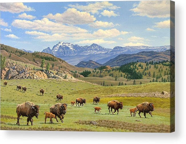 Wildlife Acrylic Print featuring the painting Yellowstone Spring by Paul Krapf