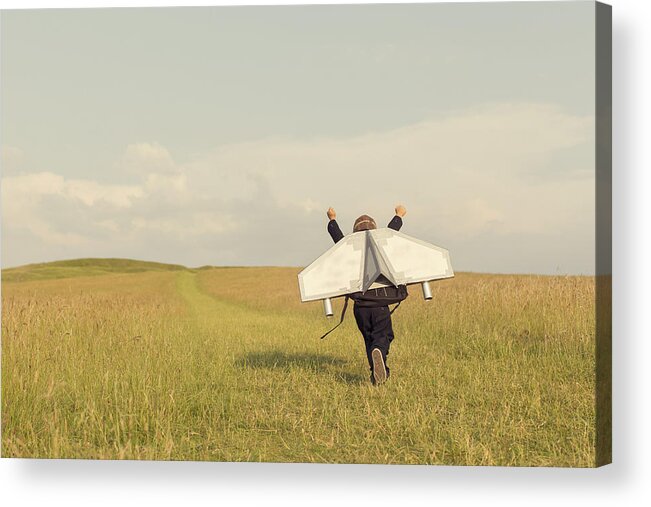 4-5 Years Acrylic Print featuring the photograph Young Business Boy Wearing Jetpack in England by RichVintage