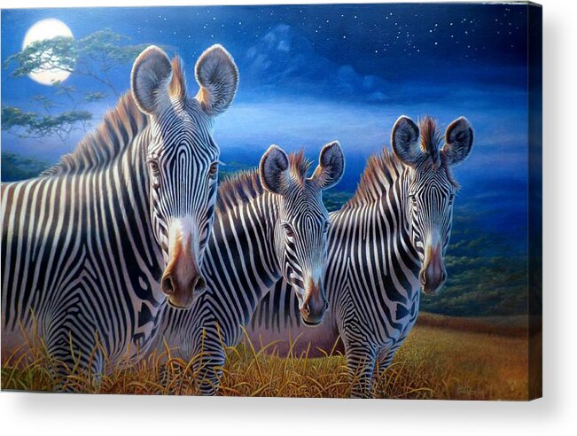 Zebra Acrylic Print featuring the painting Zebras by Hans Droog