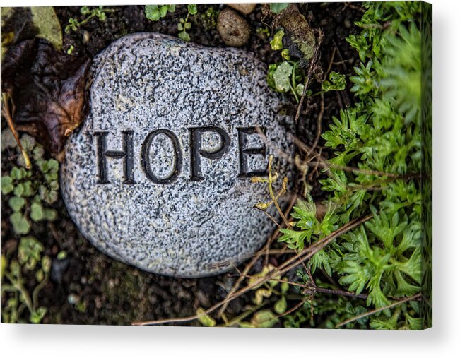 Hope Acrylic Print featuring the photograph Zen stone HOPE by Eti Reid