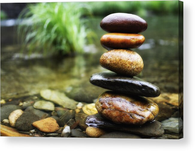 Zen Stones Acrylic Print featuring the photograph Zen Stones by Marco Oliveira